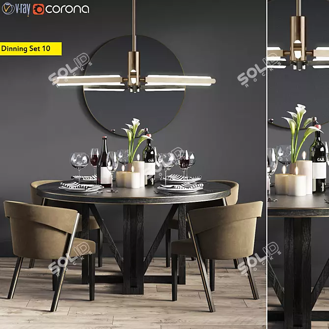 Comerford Dinning Set: Blanca Chair, Pris Chandelier, Ron Dinning Table 3D model image 1