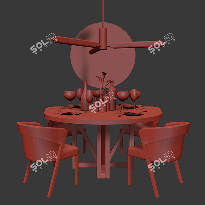 Comerford Dinning Set: Blanca Chair, Pris Chandelier, Ron Dinning Table 3D model image 2