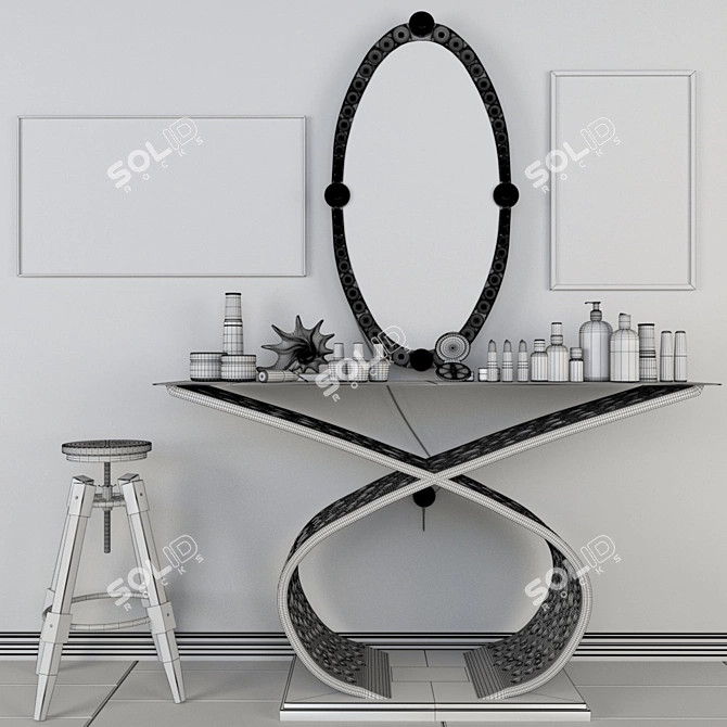 Elegant Vanity Set with Stool & Art 3D model image 3