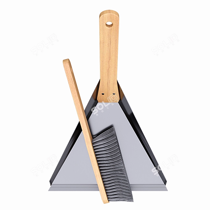 Natural Wood Dustpan and Brush Set 3D model image 2
