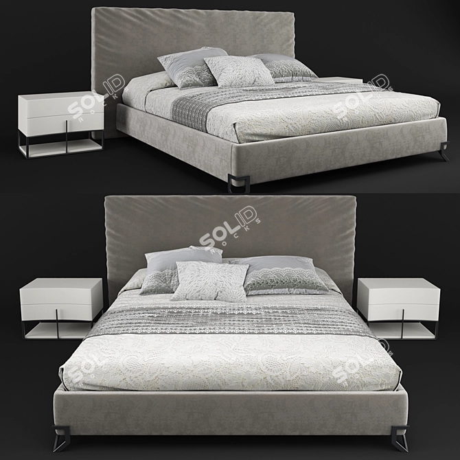 London Collection Contemporary Upholstered Bed 3D model image 1