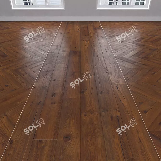 Amber Oak Parquet: Herringbone, Linear, Chevron 3D model image 1