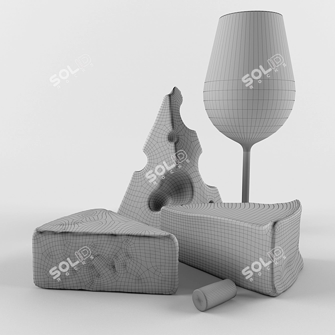 Artisanal Delights: Wine & Cheese Set 3D model image 2