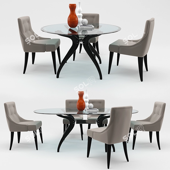 Vintage Table & Chloe Chair Set 3D model image 1