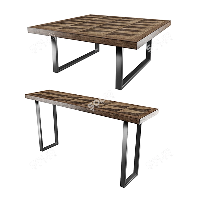 Elegant Oak & Bronze Console Table 3D model image 1