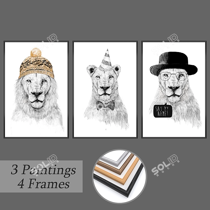 Modern Painting Set with Multiple Frames 3D model image 1