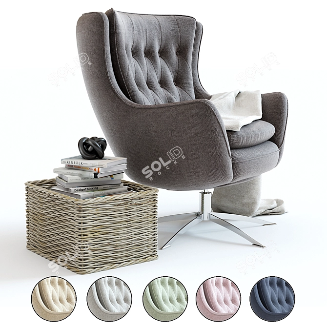 Elegant Wells Swivel Armchair 3D model image 1