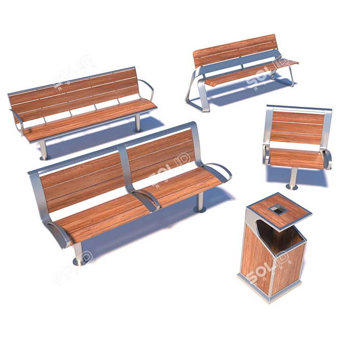 Urban Park Benches Kit 3D model image 1