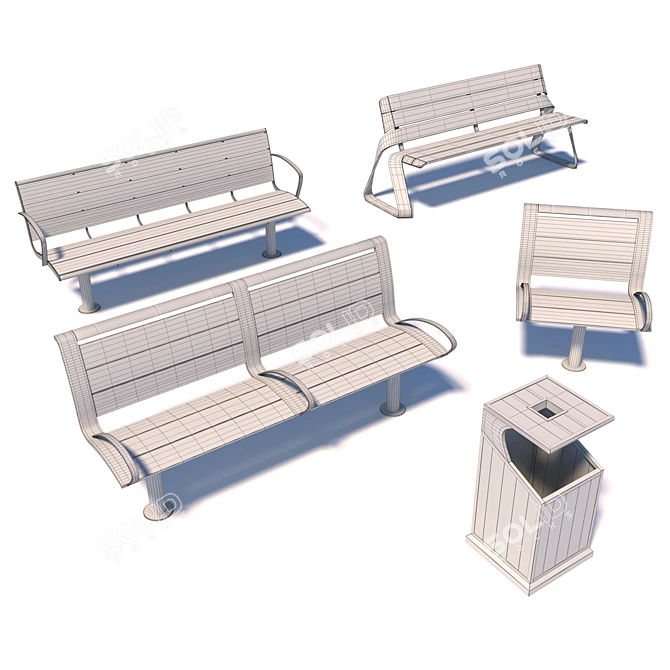 Urban Park Benches Kit 3D model image 2