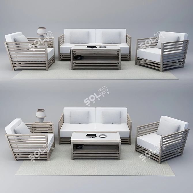 Sleek Wooden Sofa: Modern Design 3D model image 1