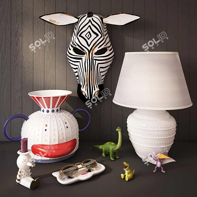 Decor Set: Lamp, Vase, Candle Holder, Glasses Tray 3D model image 1