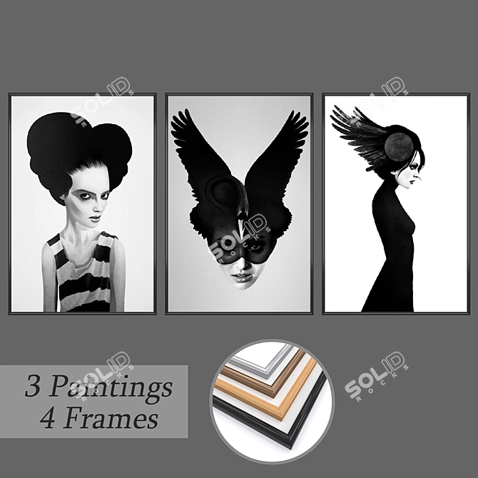 "Versatile Set of 3 Wall Paintings 3D model image 1