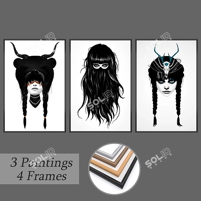 Eclectic Art Set with Multiple Frames 3D model image 1