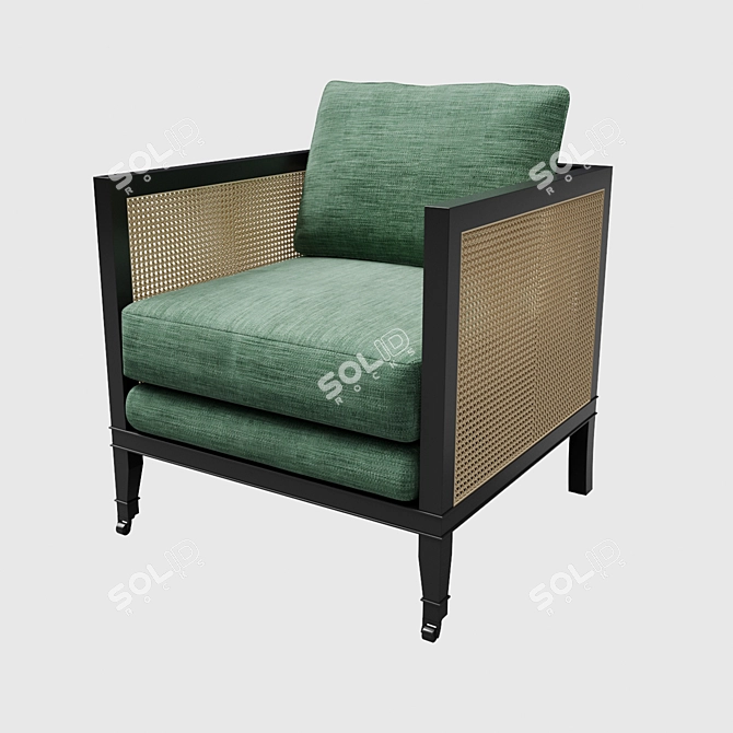 Elegant Black Cane Chair with Antique Brass Wheels 3D model image 1