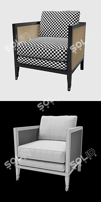 Elegant Black Cane Chair with Antique Brass Wheels 3D model image 3