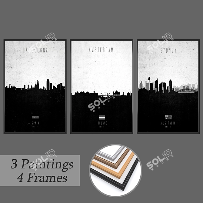 Versatile Set of 3 Wall Paintings 3D model image 1