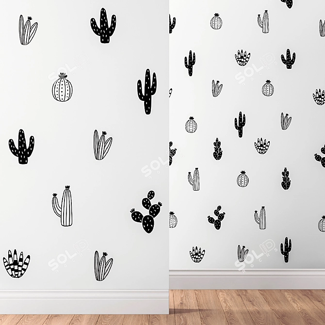 Scandinavian Style Cactus Wall Decals 3D model image 1