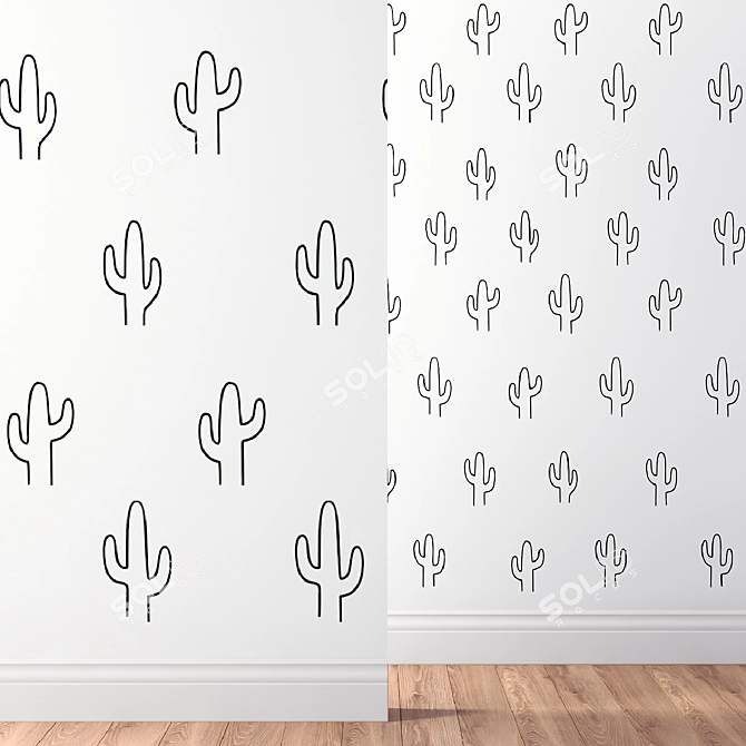 Scandinavian Style Cactus Wall Decals 3D model image 3