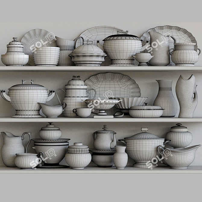 Elegant Porcelain Dinnerware Set 3D model image 2