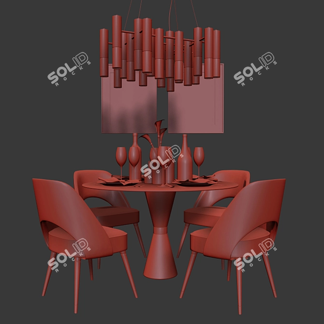Essentialhome Dinning Set: Collins Chair, Vinicius Table, Ike Suspension 3D model image 2