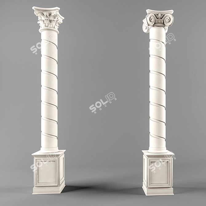 Classic Roman Column with Crown & Base 3D model image 1