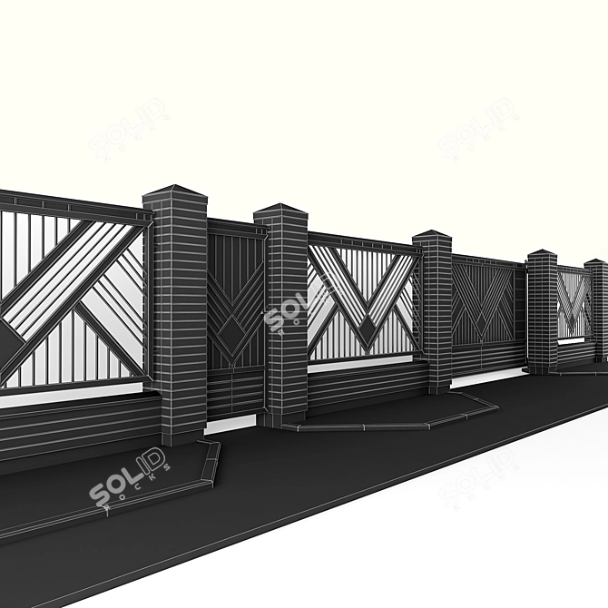 Brick Fence Set with Gates 3D model image 3