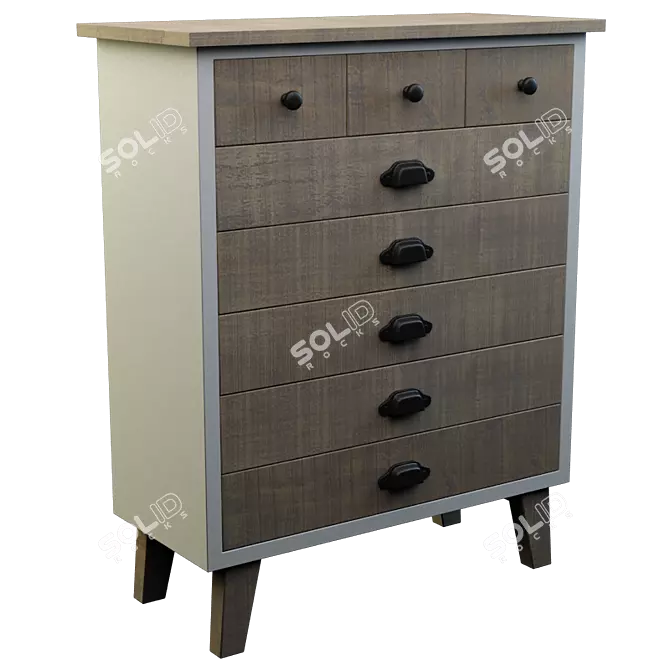 Modern 3-Drawer Chest, MDF & Pine 3D model image 1