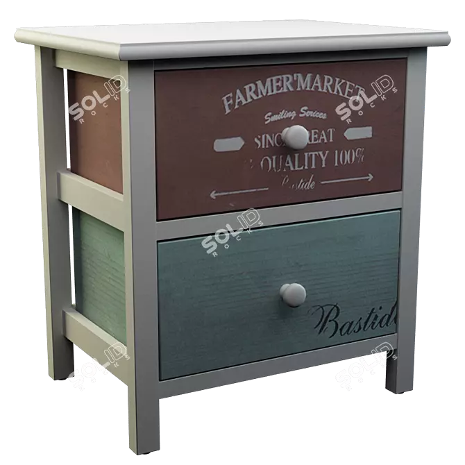 Modern 2-Drawer Bedside Table 3D model image 1