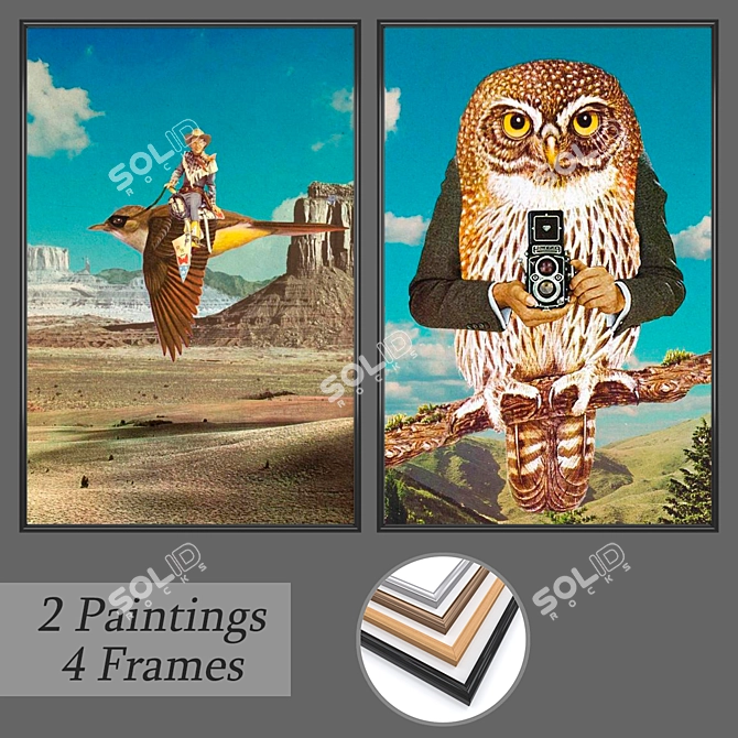 Versatile Wall Art Set: 2 Paintings, 4 Frames 3D model image 1