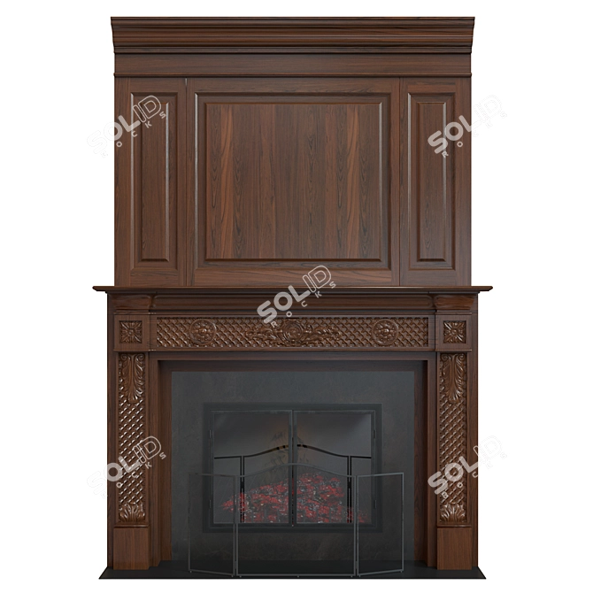 Classic Wooden Fireplace with Carvings 3D model image 1