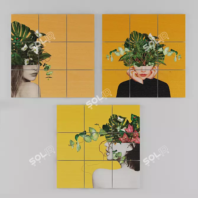 Yellow Woman Wood Wall Art 3D model image 1