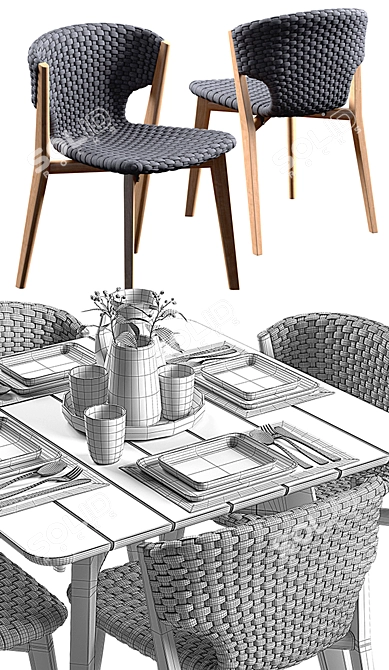 Ethimo Knit Teak Dining Set 3D model image 3