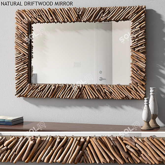 Rustic Coastal Driftwood Mirror 3D model image 1