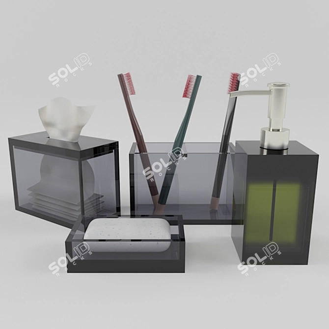 Elegant Glass Bathroom Set 3D model image 1
