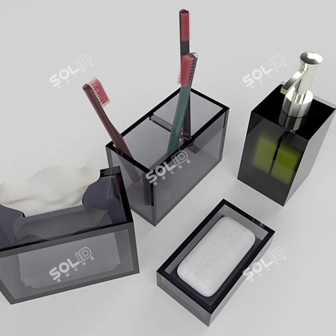 Elegant Glass Bathroom Set 3D model image 2