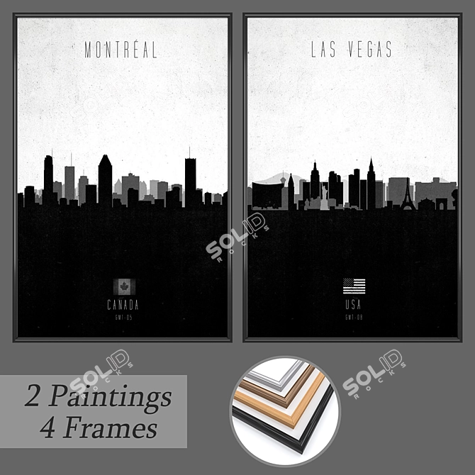 Artistic Wall Decor Set with Various Frames 3D model image 1