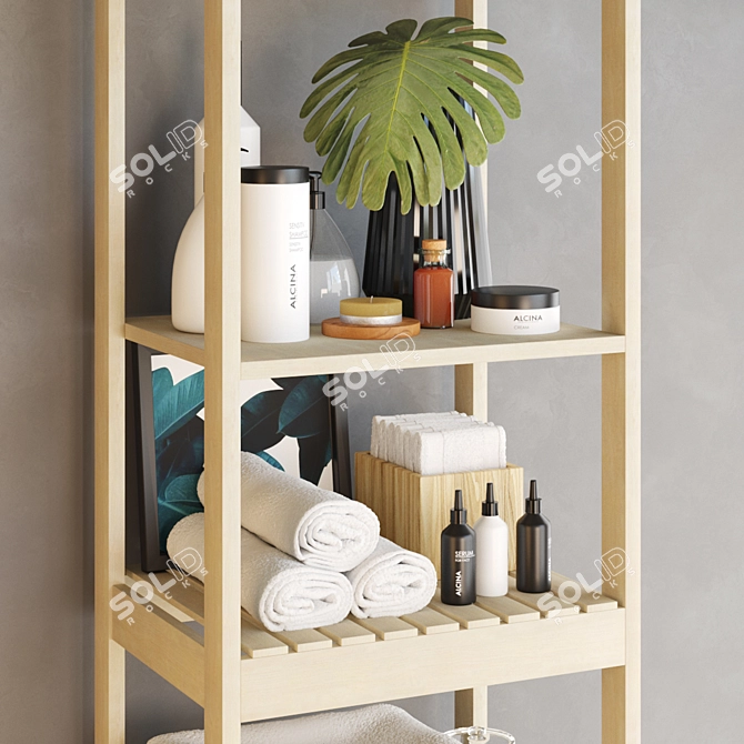 Title: Bathroom Decor Set - Light Wood 3D model image 2