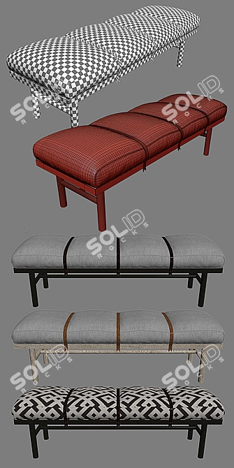 Safari Bench: Keystone Designer's Scandinavian Leather Seat 3D model image 3