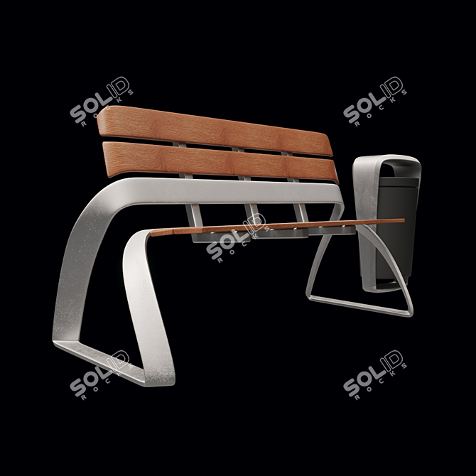 Elegant Street Bench & Urn Set 3D model image 2