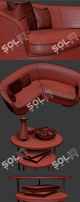 Elegant Minotti Jacques Curved Sofa + Coffee Table 3D model image 2