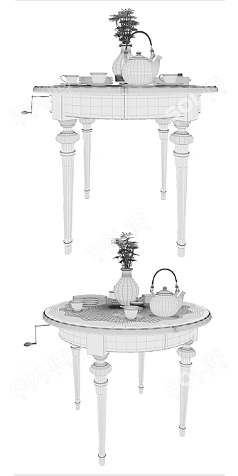 Vintage Dining Table Set 3D model image 3