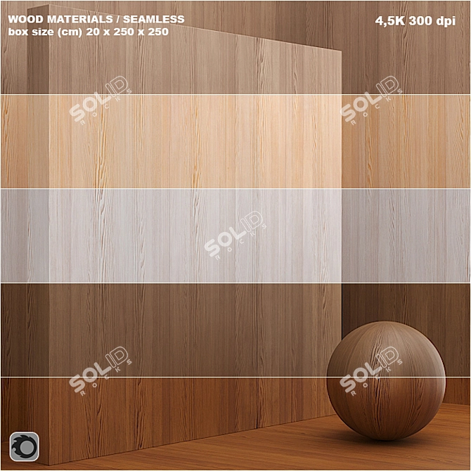 Seamless Wood Veneer Set - 5 Tones 3D model image 1