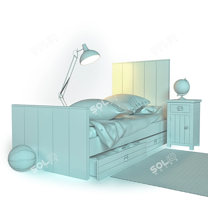 Cargo Kids Bed Set: Bed, Bedding, Lamp and Nightstand 3D model image 3