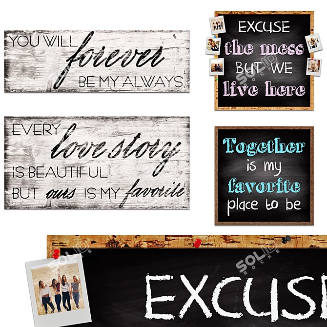 Wooden Text Picture | Family 3D model image 4