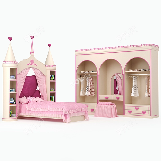 Elegant Dreams Bed & Wardrobe Set 3D model image 1