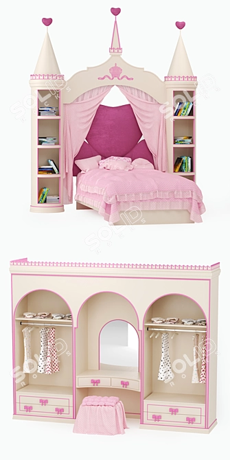 Elegant Dreams Bed & Wardrobe Set 3D model image 2