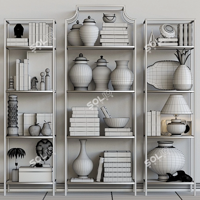 Elegant Décor Shelf with Porcelain, Books, and Lamp 3D model image 2