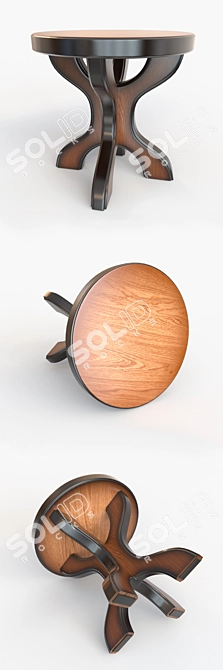 Handmade Wooden Round Stool 3D model image 2