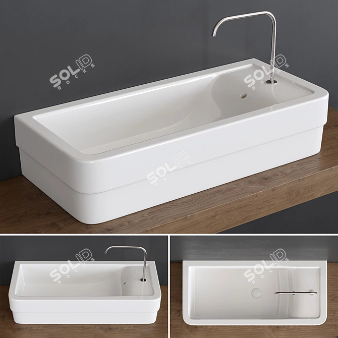 Elegant Rectangular Ceramic Handrinse Basin 3D model image 1