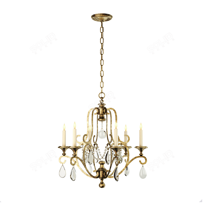 Elegant Gilded Iron Chandelier 3D model image 1